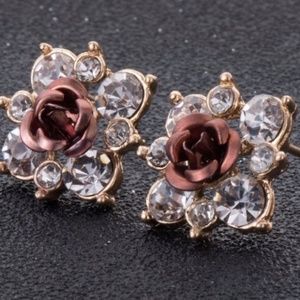 2 for $25 Brown Rose with Crystal Accent Earrings